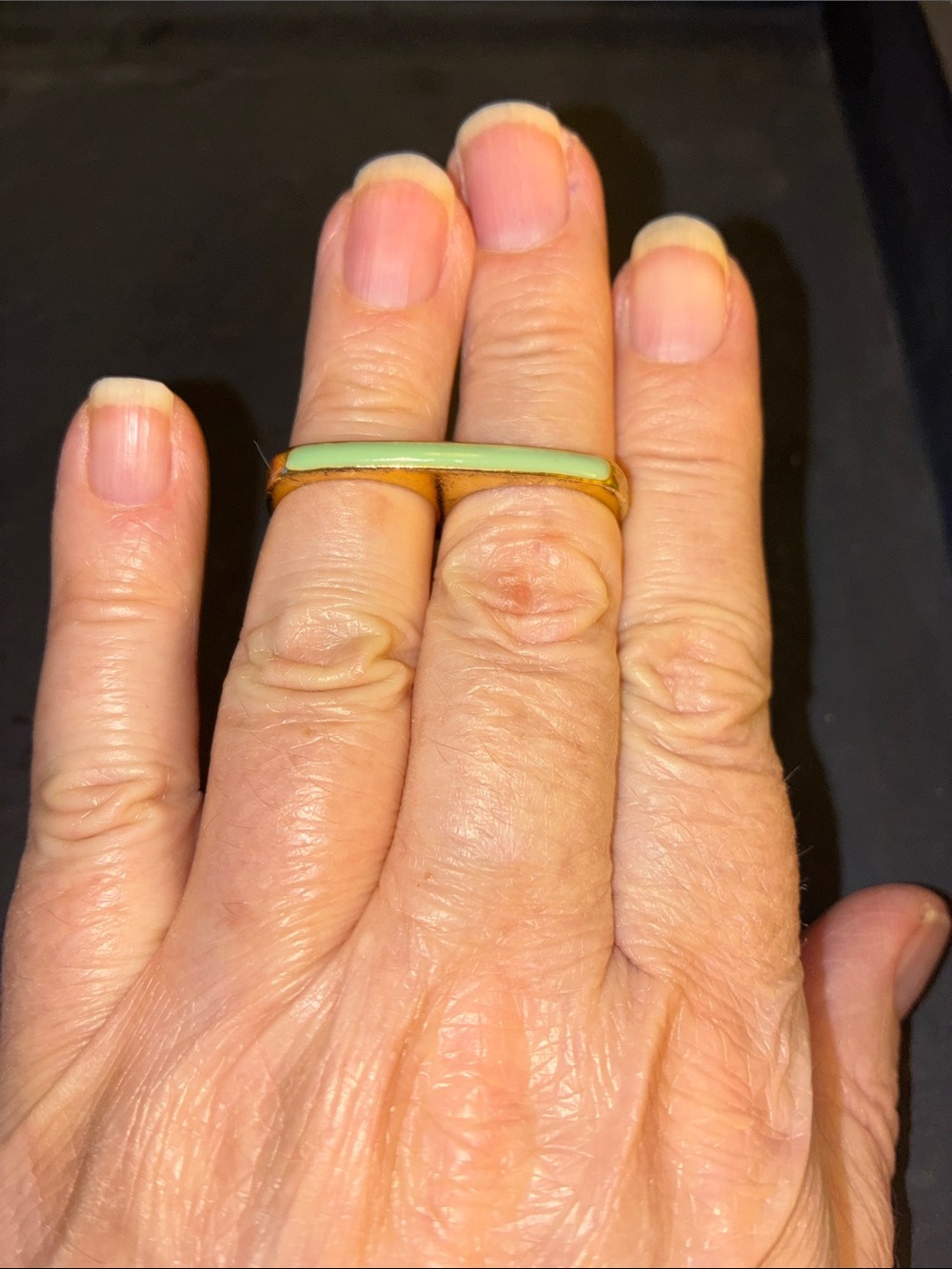 Double Rings with Light Green Enamel Inlay - Picture 3 of 9
